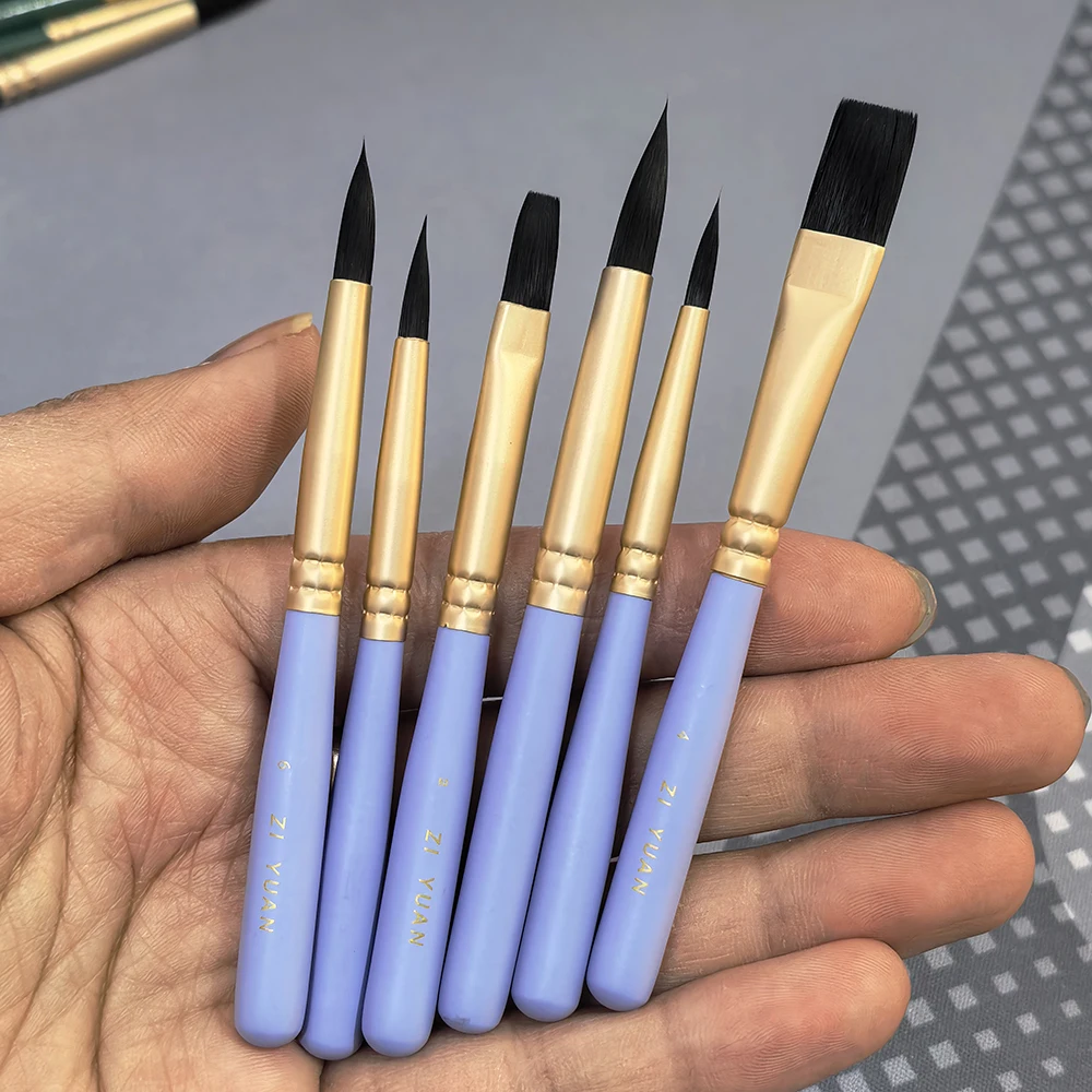 

6pcs Little Freshness Mini Nylon Paintbrushes With Pen Box And Extender, Watercolor Gouache Brush for Students Art Painting