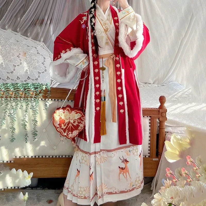 

Winter Thicker Hanfu Dress Women Chinese Ancient Traditional Hanfu Sets Christmas New Year Costume Red Yellown Hanfu Plus Size