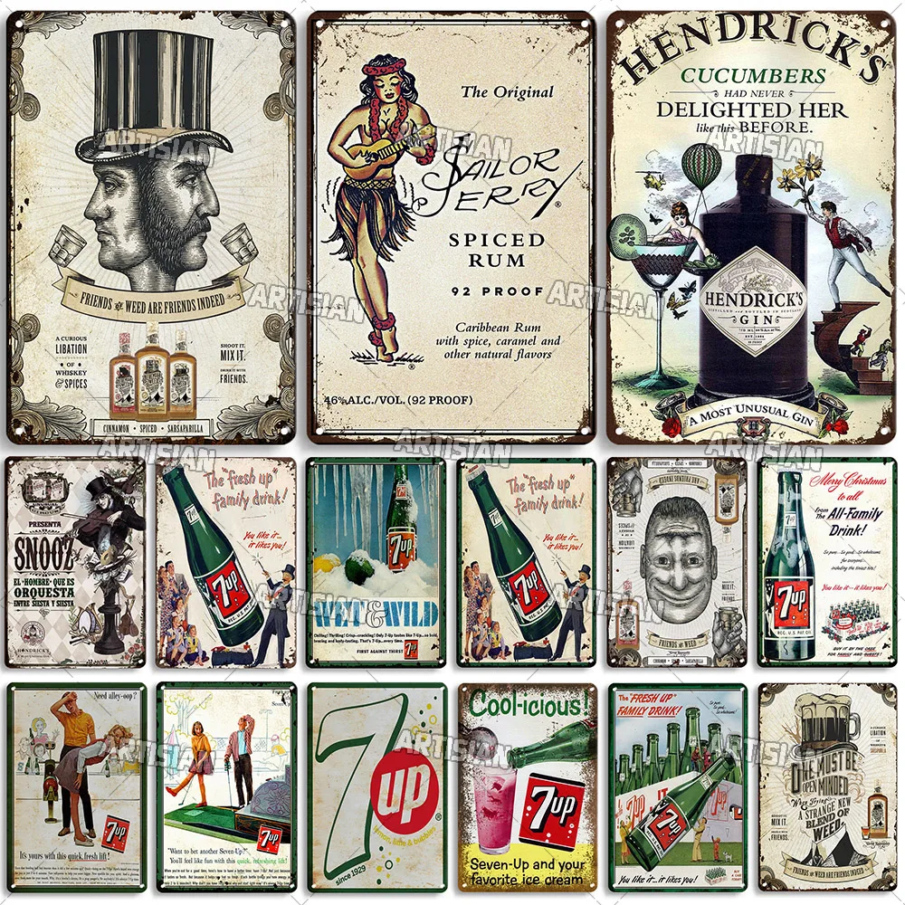 

Hendrick's Gin Vintage Poster Decorative Plate Aged Drinks Metal Tin Sign Man Cave Cafe Gafe Wall Decor Signs Rusty Metal Signs