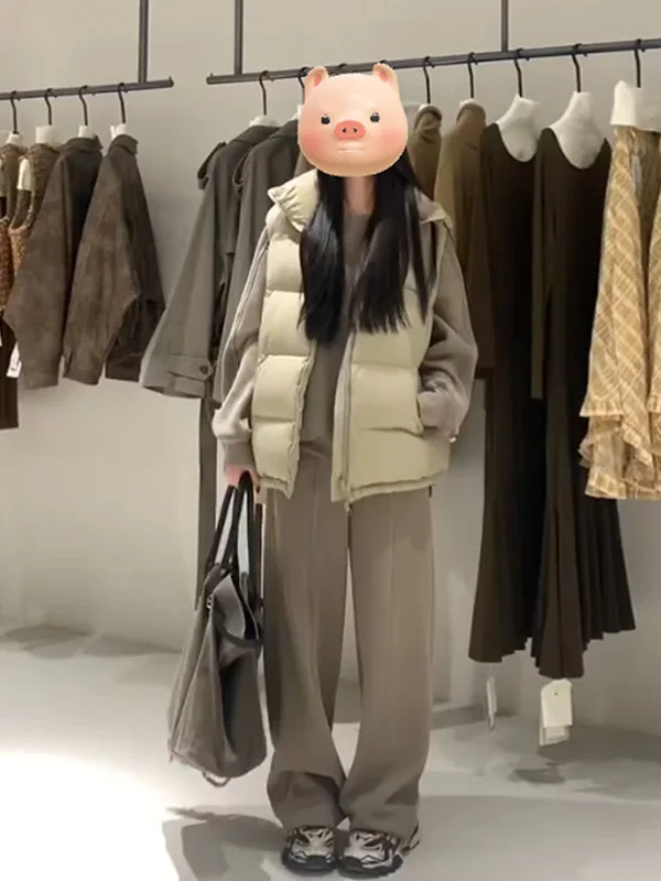 

Fashionable Layered Khaki Loose Vest Jacket Winter New Style Retro All-Match Casual Thick Vest Women's Commute Style Zipper C...