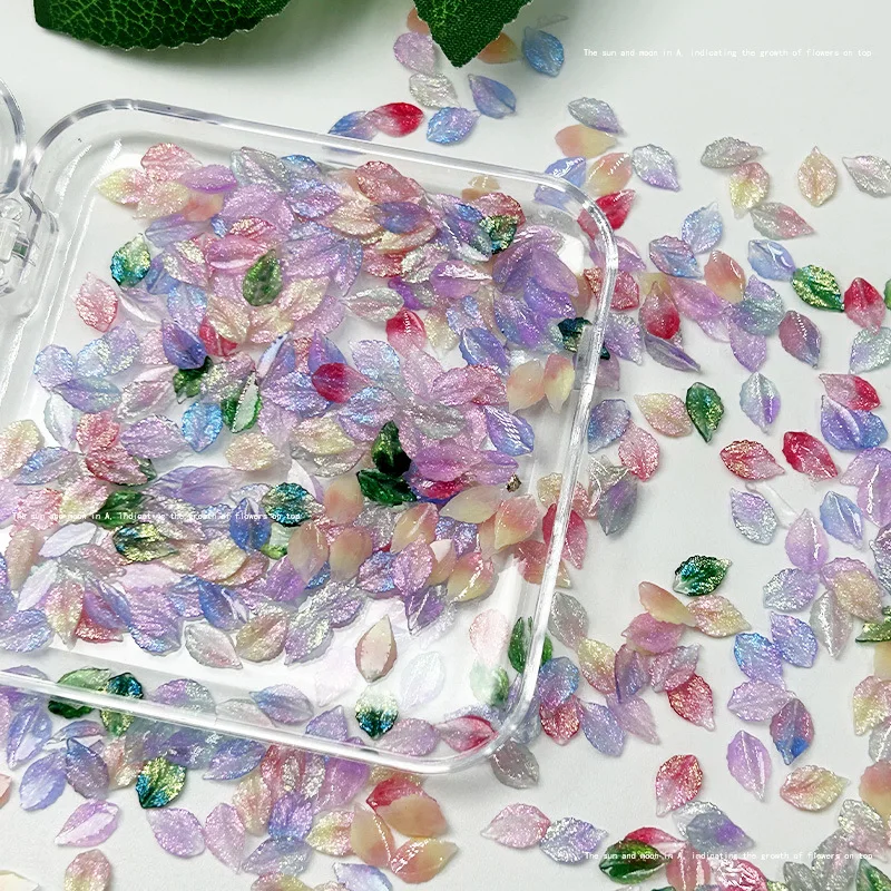 -Vers groen - Verschillende mini-bladeren Nagelornament Mix Kleur Mintblad Acryl Accessoires Lente Winter Hars 3D Nagelbedel 404