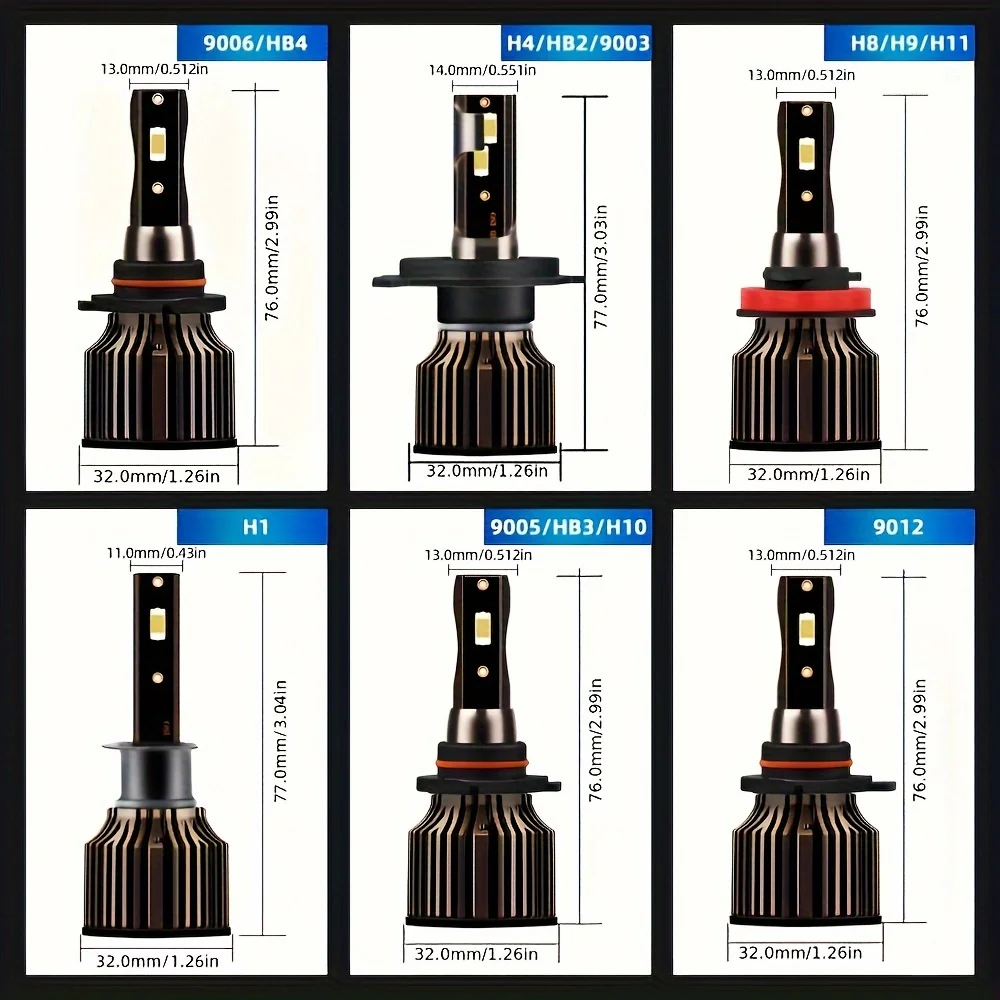 H13 LED Bulbs 9005/HB3 9006/HB4 H3 H1 H7 H11  H4 9007 9004 Dual Beam LED 28000LM 6000K White Built In Drive 2PCS