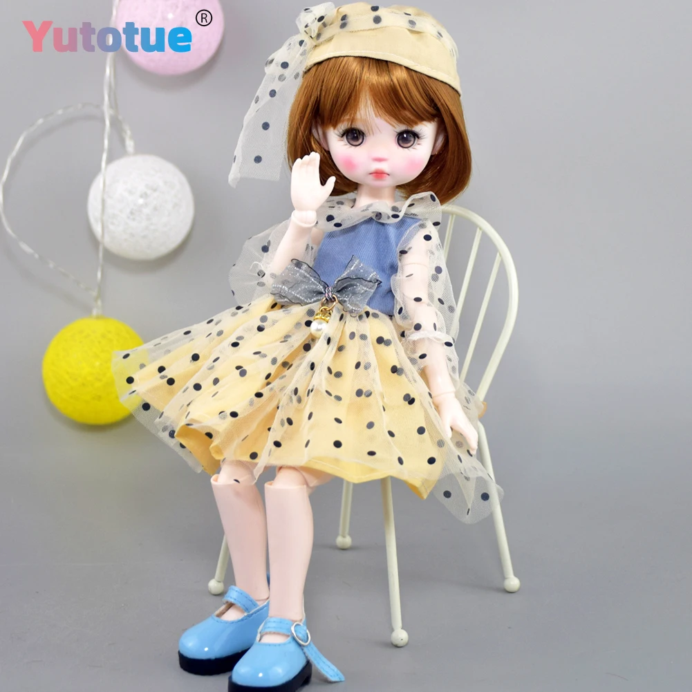YUTOTUE 12 inch hoogte schattig meisje pop speelgoed handbeschilderd make-up kort haar jurk schoenen volledige set mini BJD pop