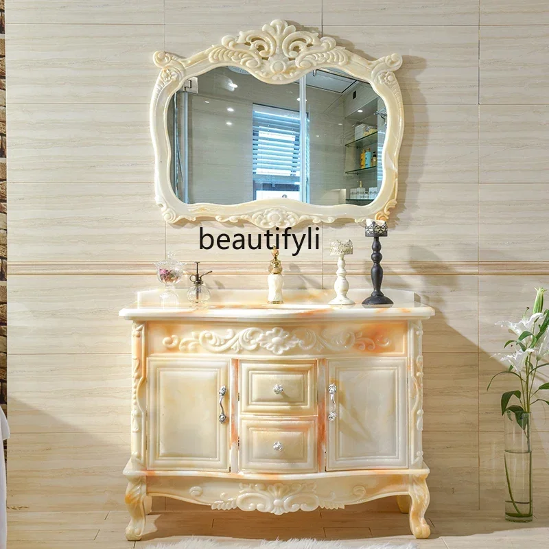 YH European-Style Bathroom Cabinet Combination Full Jade Bathroom Floor-Standing Washstand Washbasin Cabinet Light Luxury