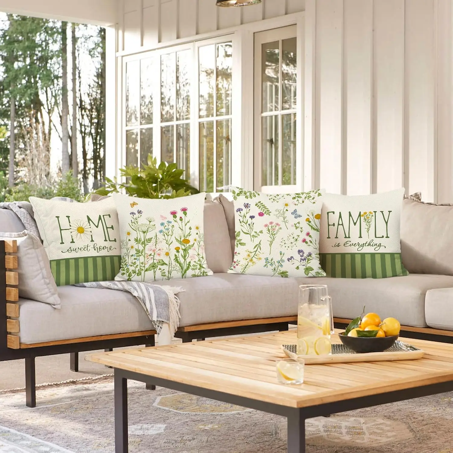 4pcs Wildflower Home Family Text Printed Pillow Cover Polyester Cushion Case 2D Flat Farmhouse Cottage Core Home Decor Now