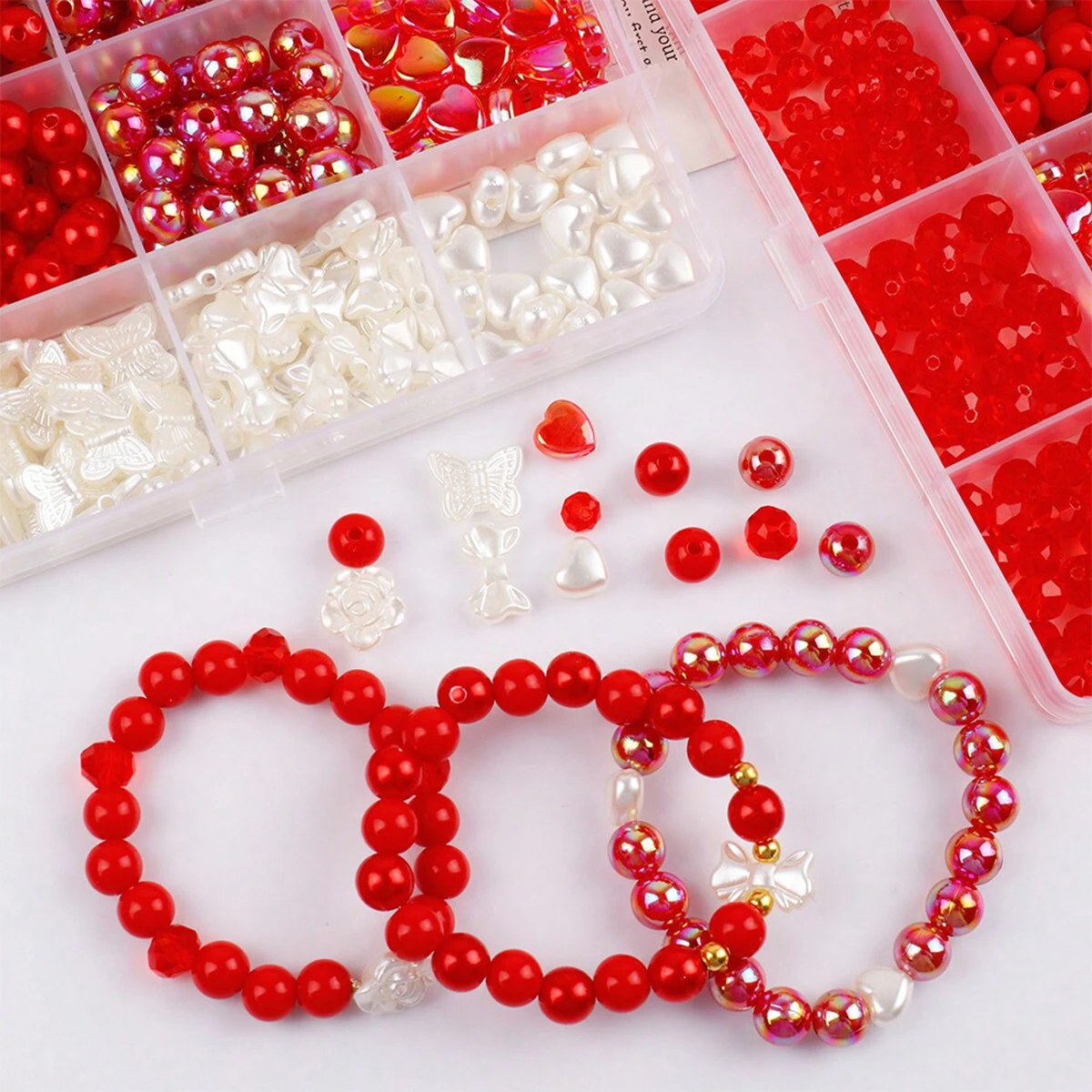 730/400/330pcs Red Cute Assorted Beads Acrylic Aesthetic Bead Bracelet  Bulk Necklace For DIY Making