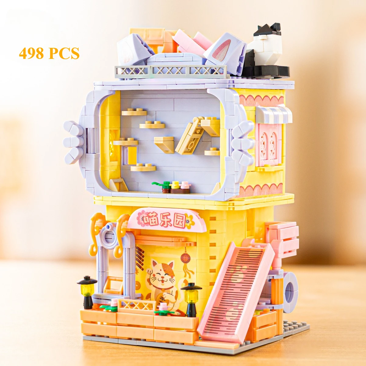 Moc café estilo hong kong chá restaurante blocos de construção conjunto modular flor casa loja brinquedos para crianças aniversário presente do feriado