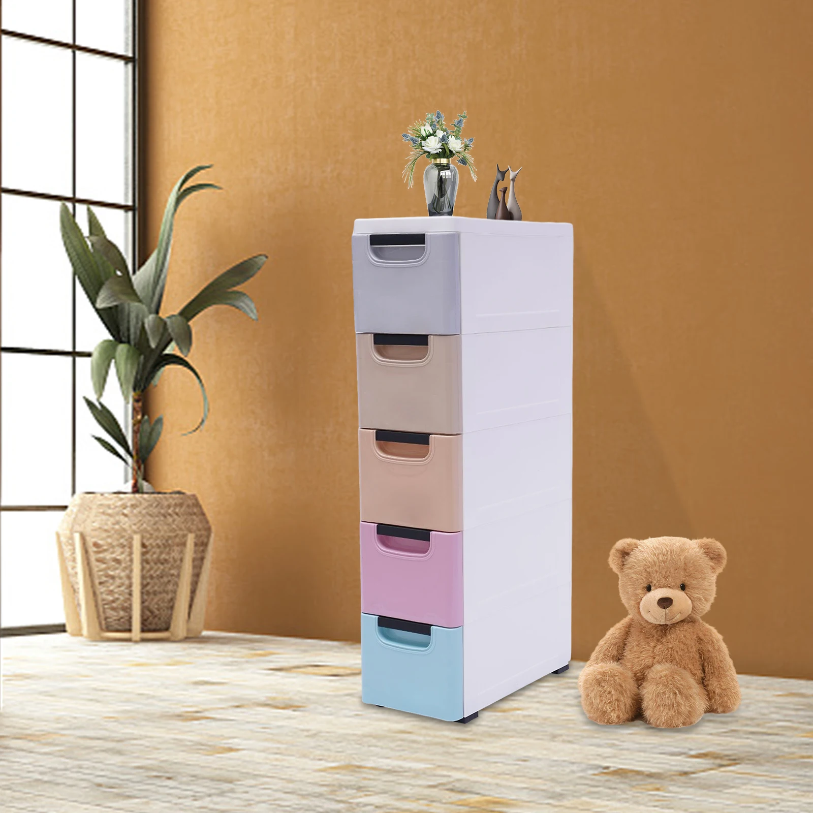 5-Drawer Storage Cabinet PP Material Large Capacity Stable with Smooth Wheels Easy to Clean and Move for Home Organization