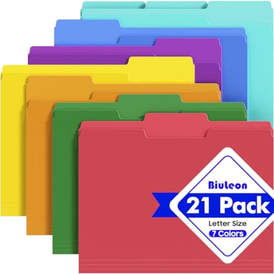 

File Folders, 21 Pack Manilla Folders 8.5x11, 1/3 Cut Tabs Folders for Easy Labeling and Organization, Colored File Folders Let