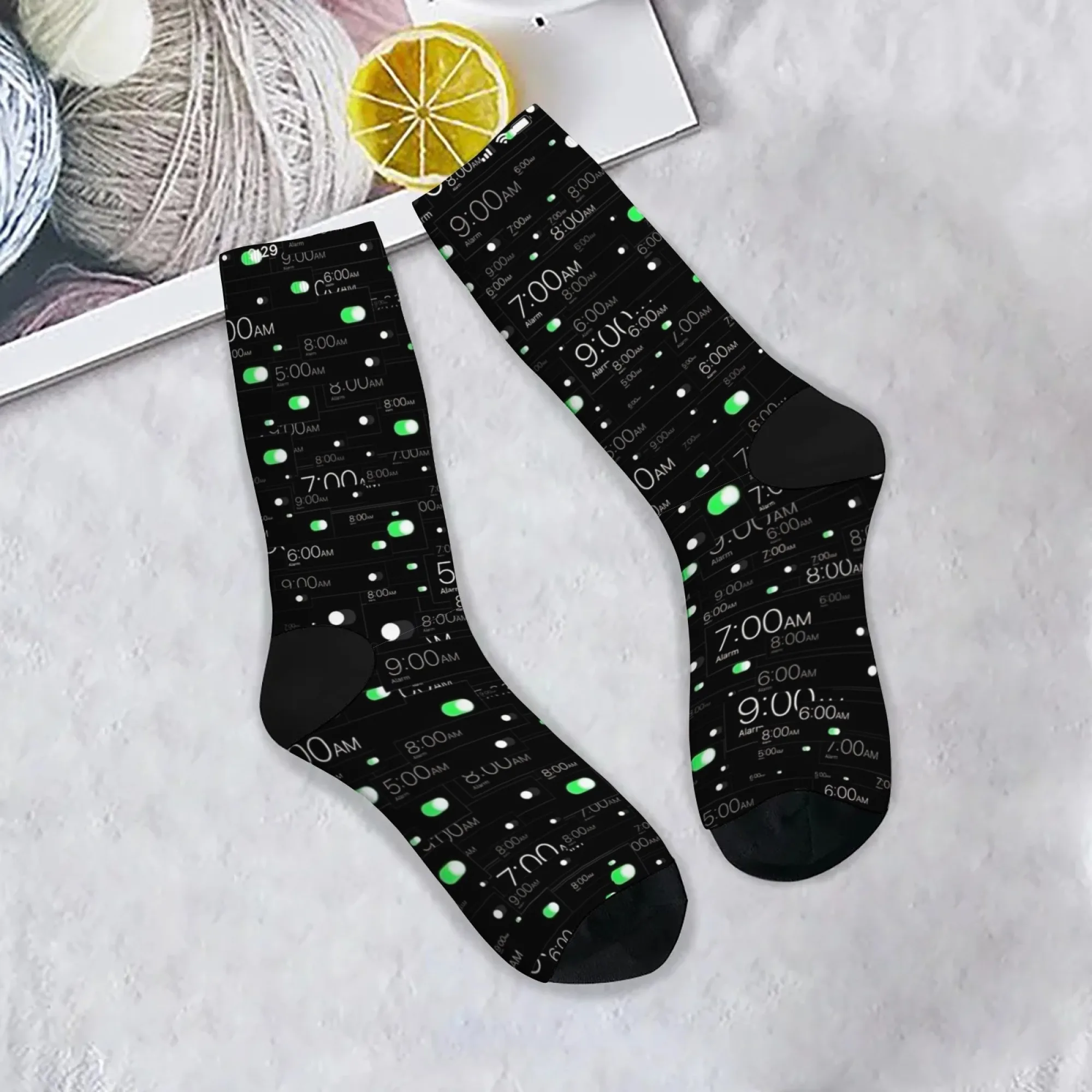 

Fun Novelty Timer Alarm Clock Print Men's Socks Harajuku Retro Street Hip-Hop Crew Socks Breathable Non-slip Socks Party Gift
