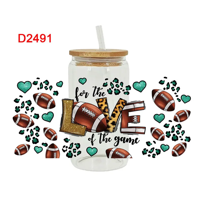 3D UV DTF Transfers Stickers, 16oz, Cup Wraps, Sports, Football, Printed for DIY Glass, Ceramic Metal Leather, Etc. D2350