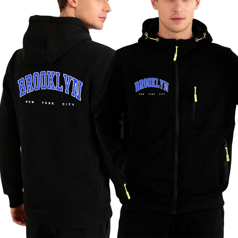 

Brooklyn Letter, простой принт, толстовка на молнии, мужская модная флисовая осенняя свободная куртка с капюшоном, повседневная универсальная одежда оверсайз