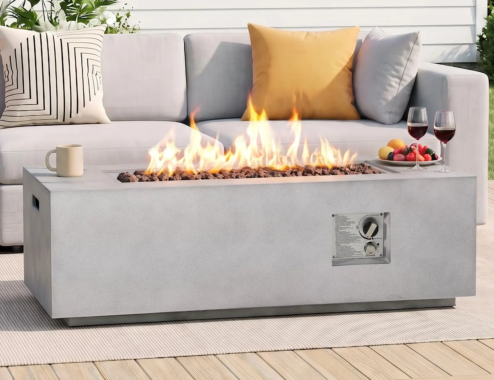 42Inch Propane Fire Pit Table, Concrete 50,000 Gas Fire Pit for Outdoor