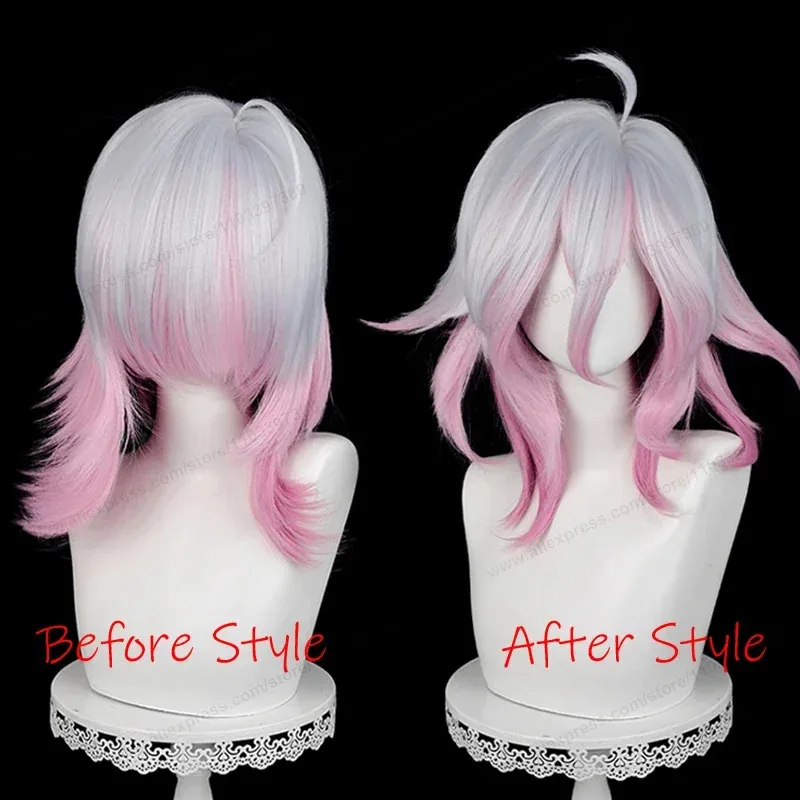 

Short Synthetic Hair Wig for Women, Silver, White, Gradient, Pink, Anime, Heat Resistant Wigs, x;2,f;5.n
