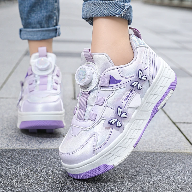 crazy-shoes-girls'-shoes-children’s-four-wheel-automatic-detachable-roller-skates-girls'-lace-up-sneakers-with-wheels