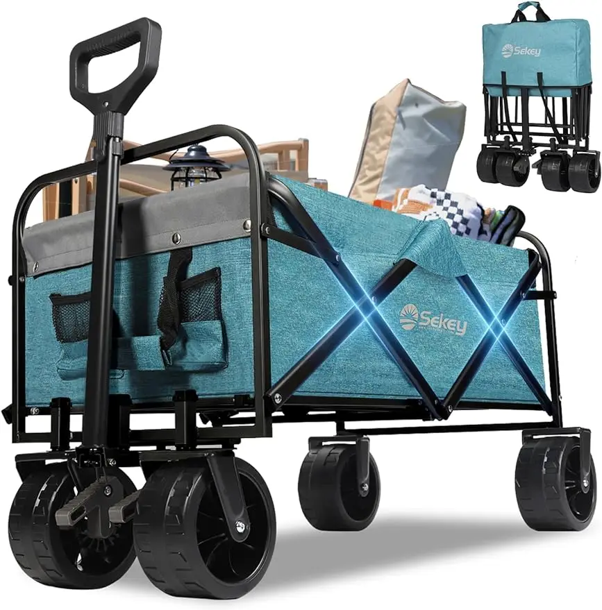 Heavy Duty Foldable Wagon with 330lbs Weight Capacity Collapsible Folding Utility Garden Cart with Big All-Terrain Beach