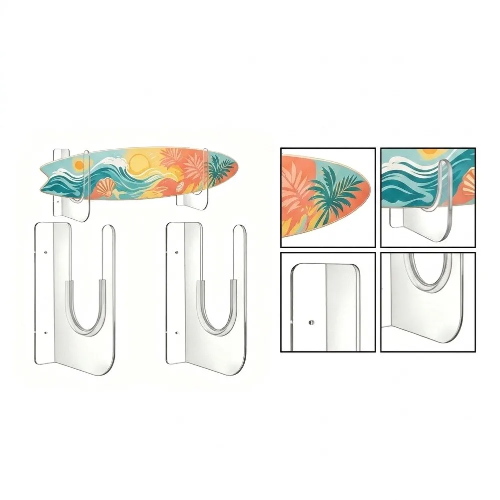 Clear Wall Mount for Surfboards Longboards and Snowboards Enables Safe Horizontal Display and Reduces Floor Clutter