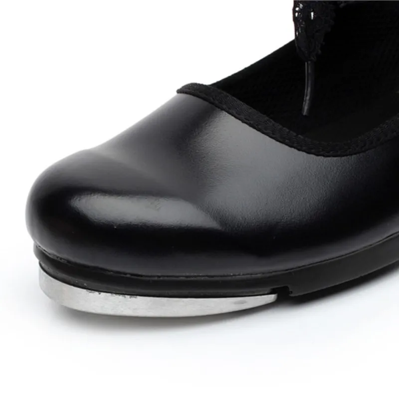 Professional Cheap Kids Girls Red Black PU Leather Tap Dance Shoes