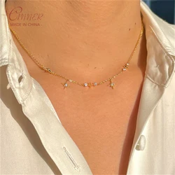 CANNER Summer S925 Sterling Silver Mini Star Flower Zircon Pendant Necklaces Chain For Women Necklace Jewelry Gift Collares