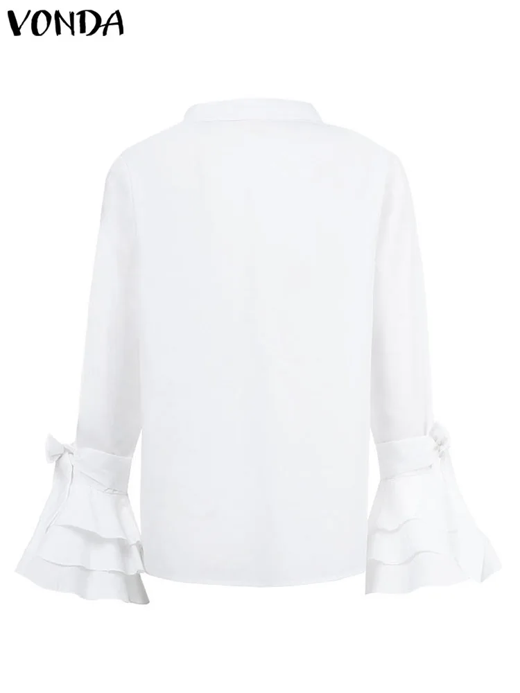 Vonda 2024 Mode Vrouwen Tops Shirts Witte Blouse Zomer Lange Flare Mouw Party Tuniek Casual Effen Knopen Blusas Femininas