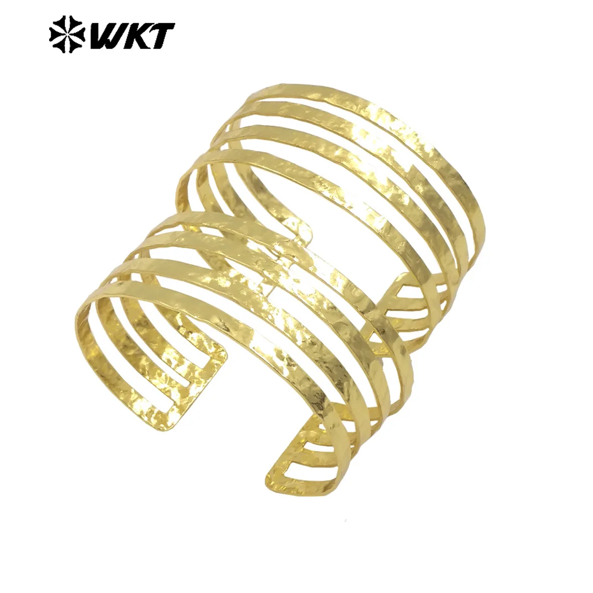 WT-B658 Wholesale Fashion Gold Plated Multi Layer Simple 18K Yellow Brass Metal Resist Tarnishable Big Bangle 10pcs