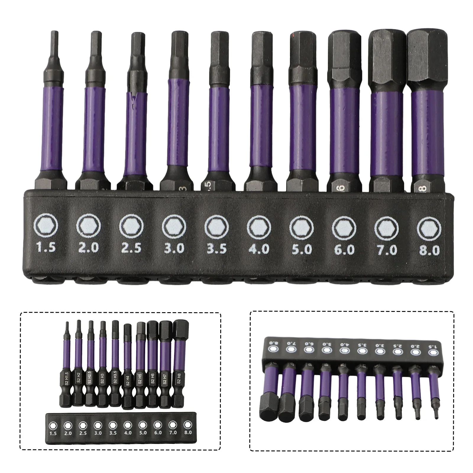

10Pcs Hex Head Wrench Drill Bit With Screwdrivers Bit Holder Set 1/4" Quick Release Shank Magnetic Screwdriver Bit Tools H1.5-H8