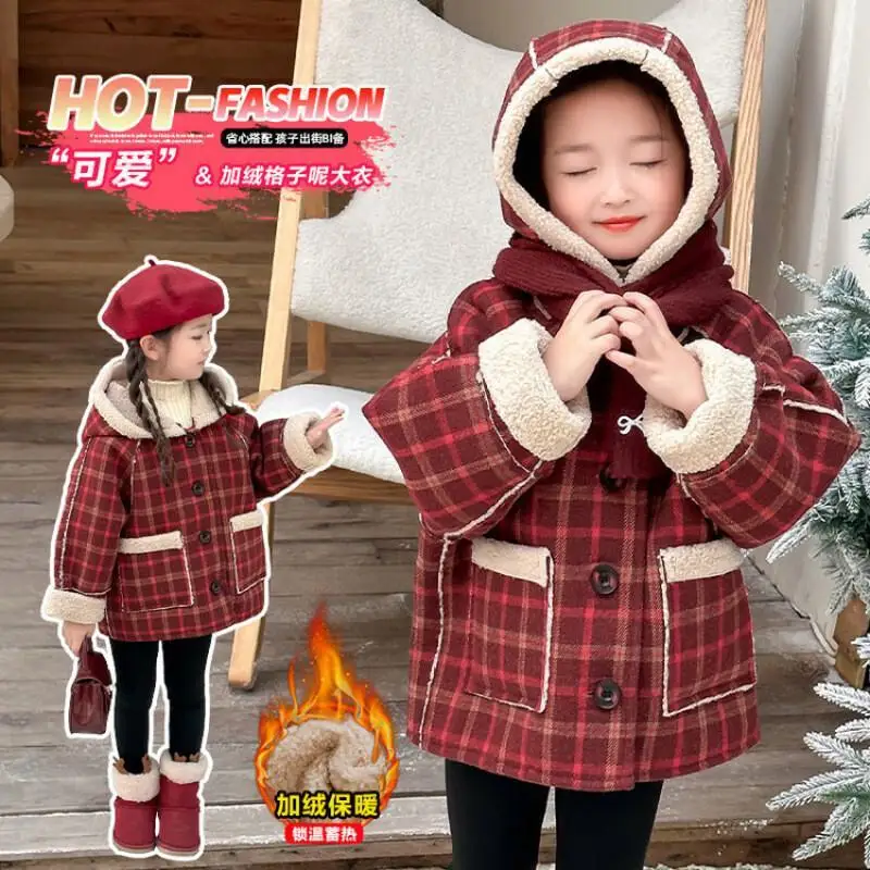 Girls' Thicken Jacket 2025 New Winter Clothing Children's Clothing Girls' Winter Thick Clothes Children's Checkered Coat Trendy