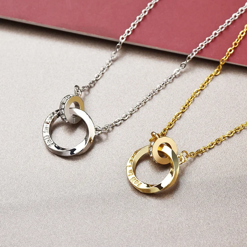 

2025 Double-ring titanium steel women's necklace, light luxury, specially designed for summer