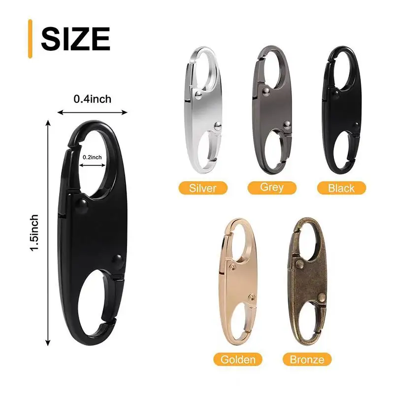 2pcs Removable Zipper Sliders Spring Buckles Carabiner Hook Outdoor Camping Backpack Clothing Buckle Key-Lock Tool