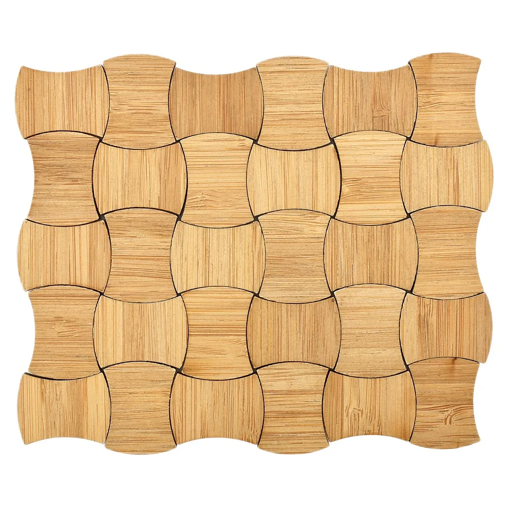 Azulejos de madera en miniatura para decoración de habitación, 3D pegatinas de pared, grano de bambú, 24 piezas