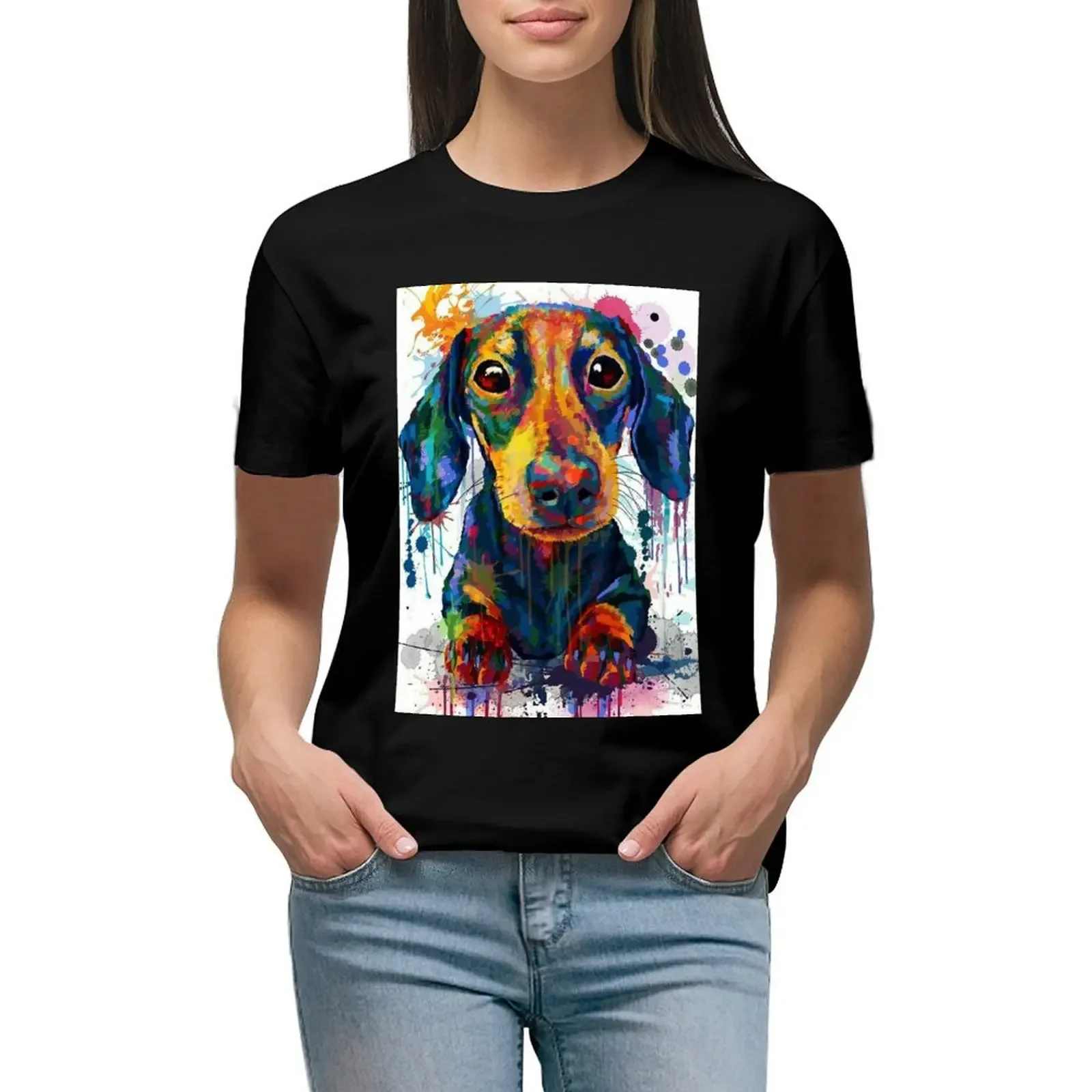 

Dachshund Dog Art T-Shirt plus sizes summer tops tees animal prinfor t shirt for Women