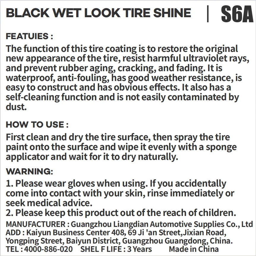 Black Wet Look Tire Shine Dressing -Automotive Clear Coat Tire Dressing Spray for Glossy Wet Tire Look, Vinyl & Plastic, with UV view 6