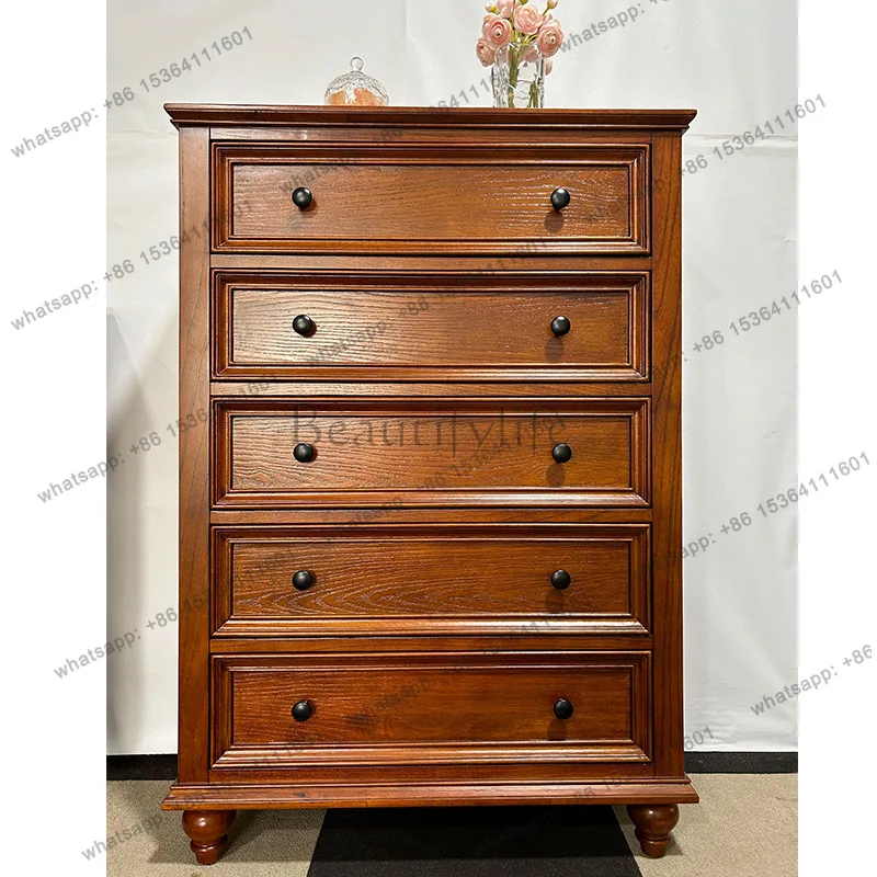 

White Chinese wood American all-solid wood chest of drawers Storage living room foyer Entrance cabinet