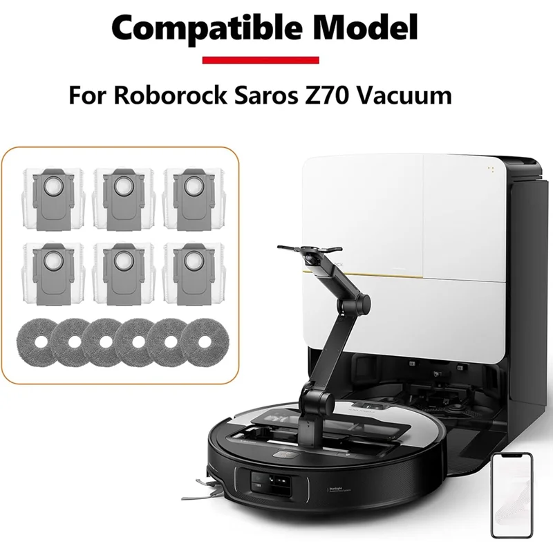 A88X Mop Cloths Dust Bag Kits For Roborock Saros Z70 Vacuum Cleaner Parts 6 Mop Cloths 6 Dust Bags