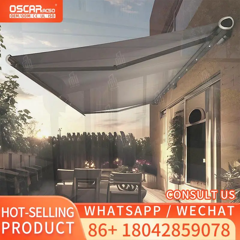 

Waterproof Retractable Sunshade Canopy with LED Light for Restaurant Balcony Customizable PVC Roof European Style Outdoor Shelte
