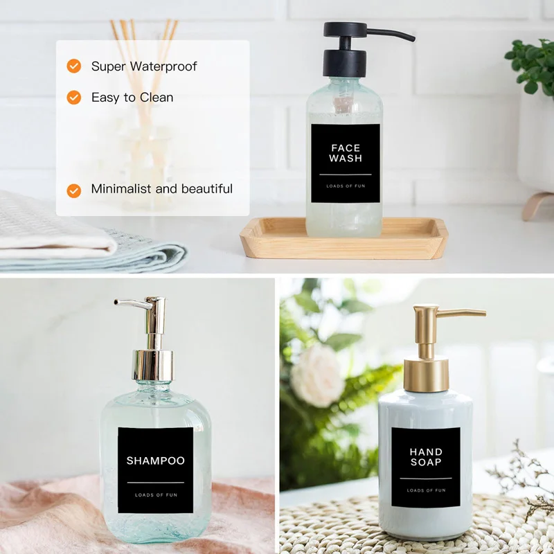 12PCS Bathroom Labels Sticker Waterproof Labels Hand Soap Storage Jar Label Sticker Shampoo Conditioner Lotion Bottle Labels Set