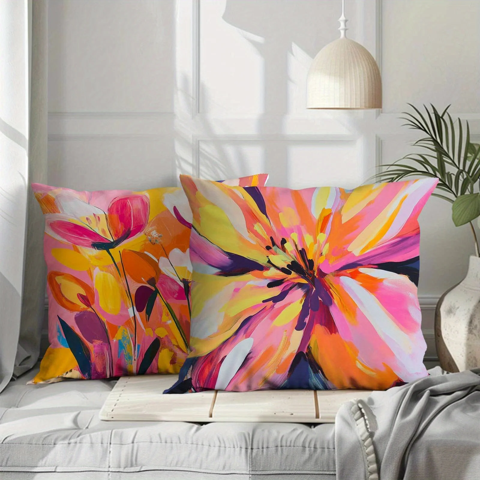 Abstract floral hand-painted digital printing pillow cover Short plush Suitable living rooms bedrooms sofas throw cushion cover