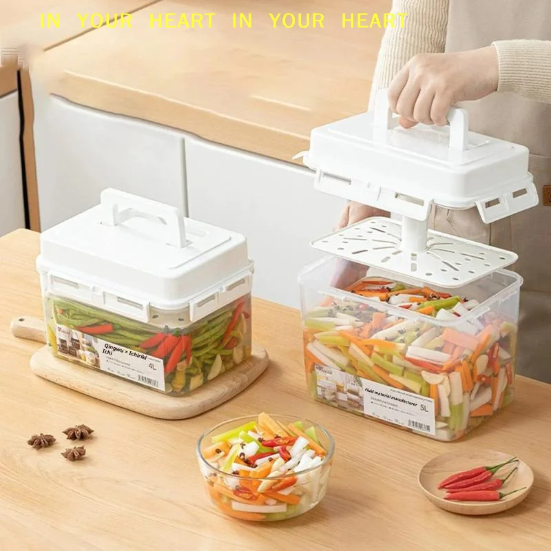 【X】5L Kimchi Press Storage Container Pickle Jar For Gherkin Sauerkraut Kimchi Storage Container And Fermentation Organization