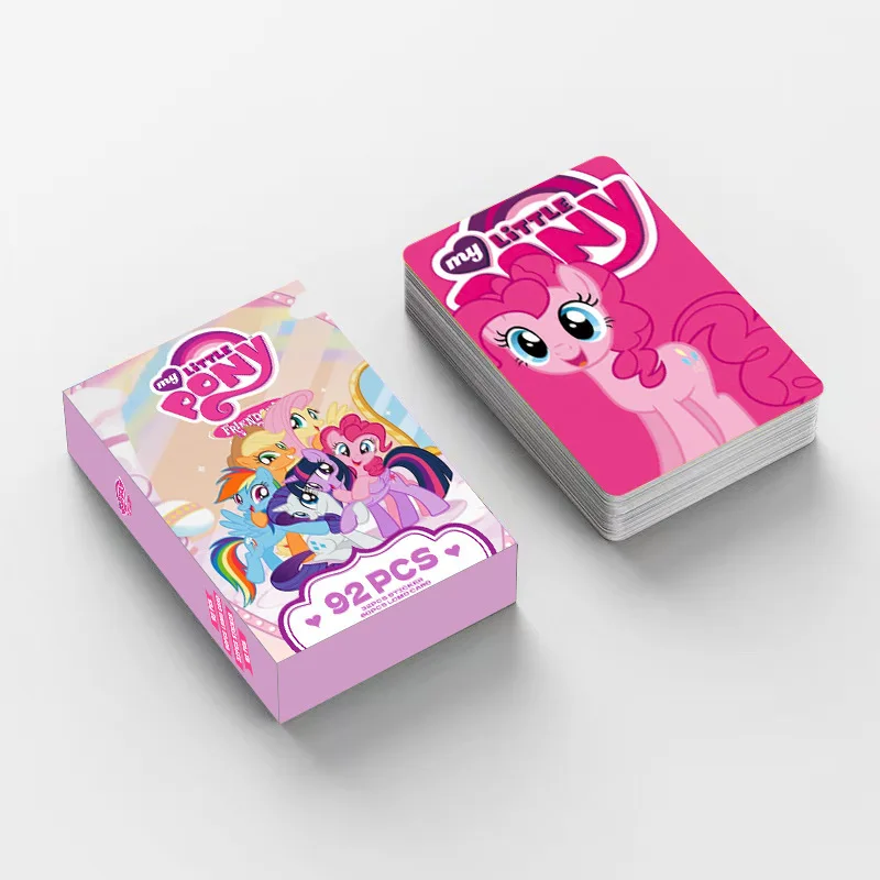 92Pcs Kawaii My Little Pony Double-Sided Small Card Pinkie Pie Fluttershy Cartoon Anime Lomo Card segnalibro ragazza regalo giocattoli per bambini