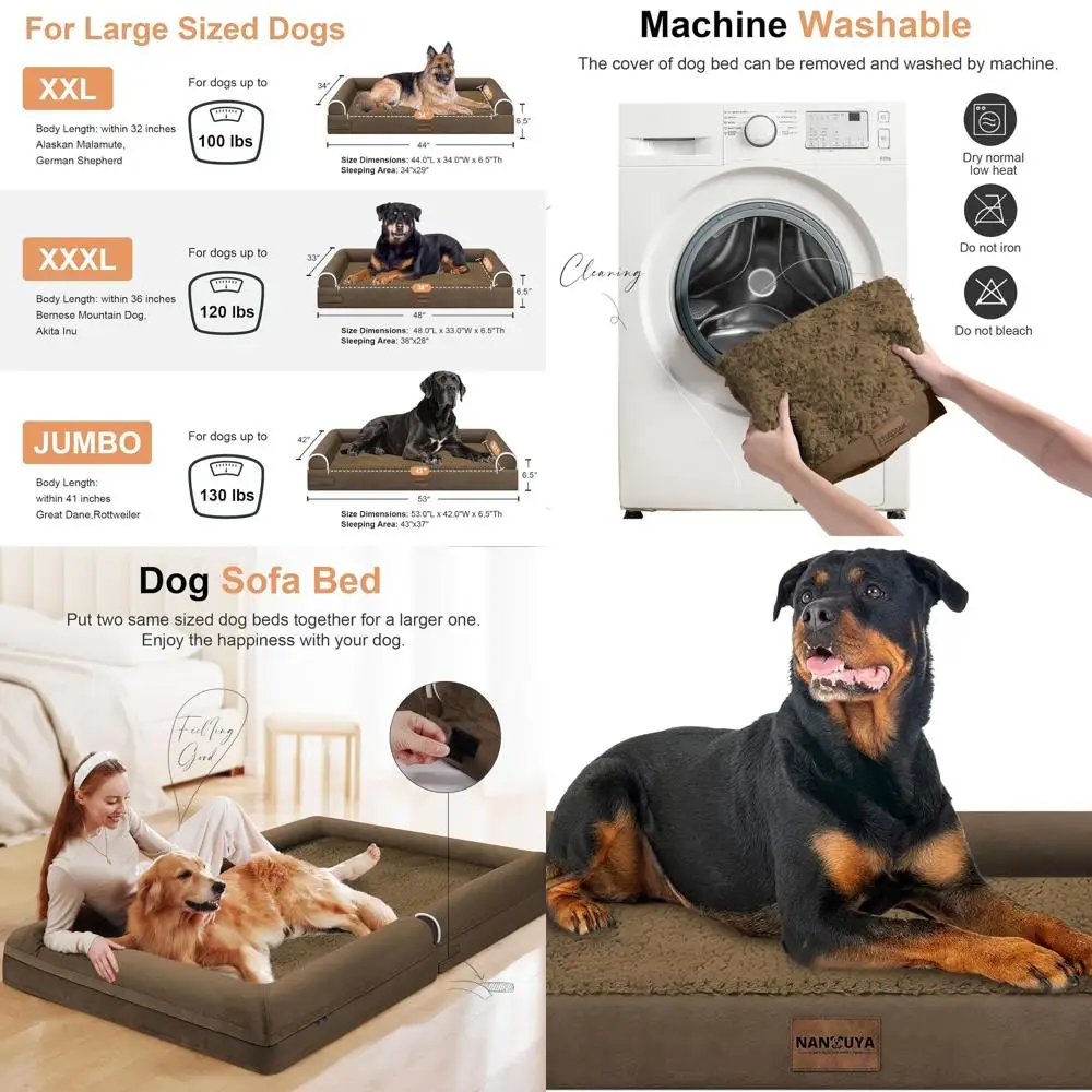 

Orthopedic XL Dog Bed - Washable, Bolster, Waterproof Cover, Large Dog Sofa in Dark Coffee