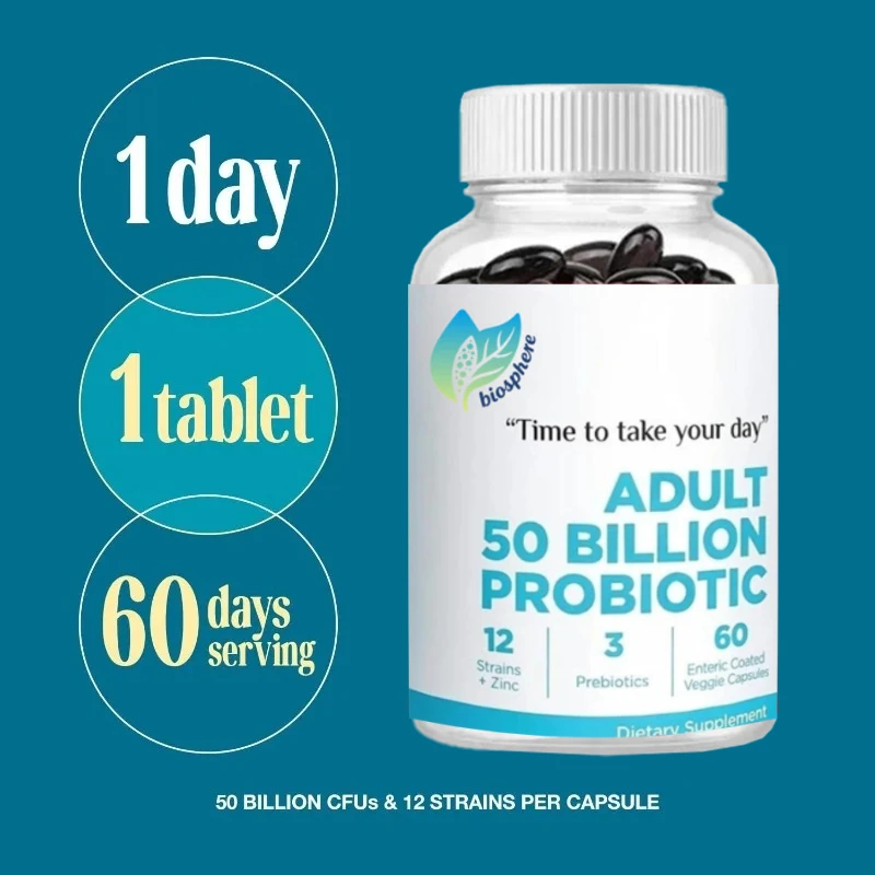 

50 миллиардов CFU пробиотических капсул с 3 пребиотиками, цинковый лактобактериал, кислодофил для пищеварительной и иммунитета, поддержка здоровья