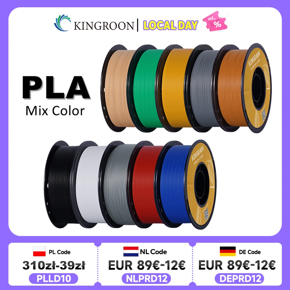 KINGROON PLA Filament 1.75mm 5/10KG PLA Plastic For 3D Printer, Standard 1kg/roll 3D Printing Filaments Mix Color Local Shipping