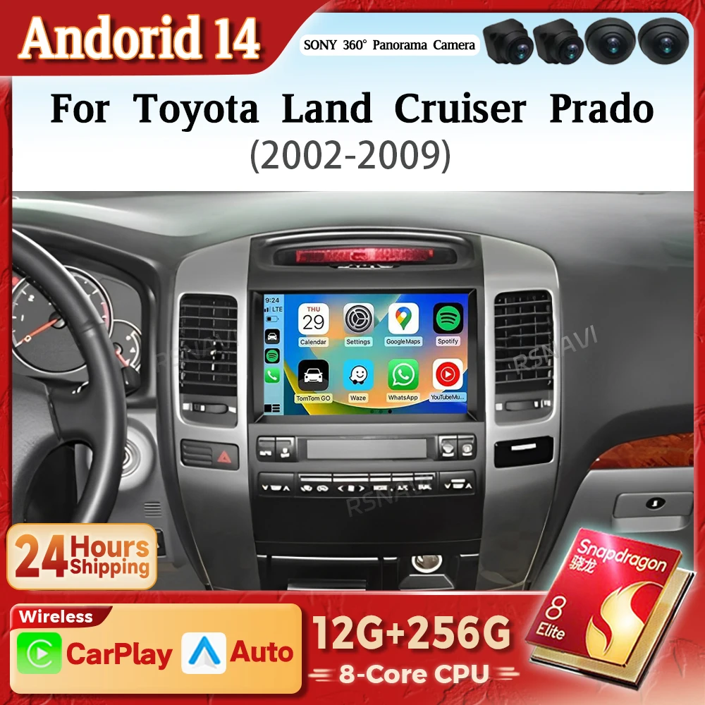

Android14 Carplay Car Radio Multimedia Player For Toyota Land Cruiser Prado 120 3 III 2002-2009 Autoradio Stereo 2din Snapdragon
