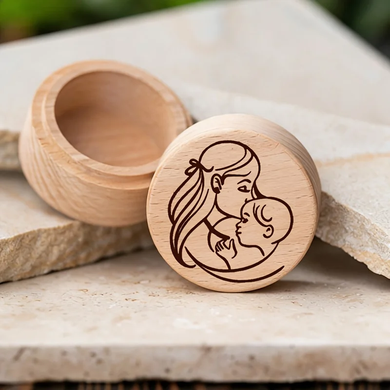 2D Wooden Storage Box Umbilical Cord Souvenir Portable Fetal Hair Tooth Preservation Birth Souvenir Home Decor Birthday Gift