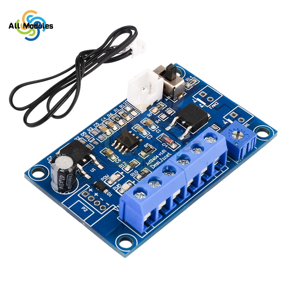 DC12V 24V Fan Temperature Control Governor PWM Temperature Control Speed Control Module DC Fan Intelligent Temperature Sensor