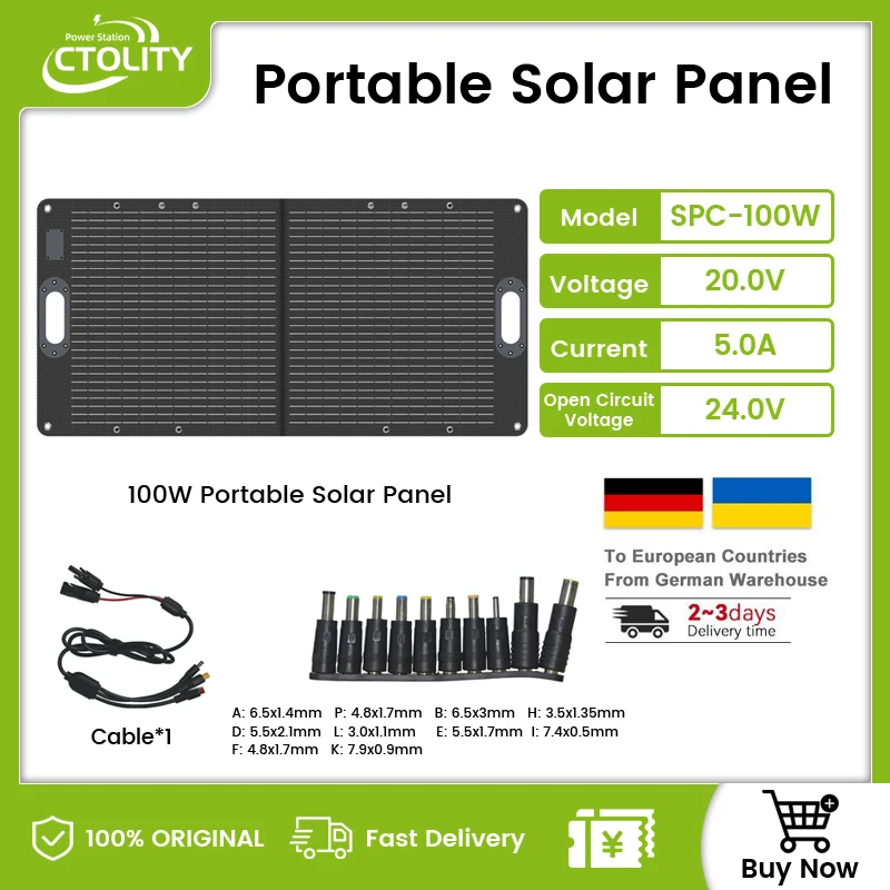 CTOLITY ETFE 100W Solarpanel, tragbares, faltbares Solarladegerät für Solarstromanlagen, 23 % hohe Umwandlungsrate, 20,5 V, 4,88 A, für Camping, Wohnmobile, Yachten und netzunabhängige