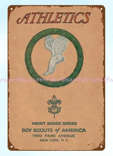 1936 Athletics Merit Badge Pamphlet Cover Boy Scouts of America metal tin sign