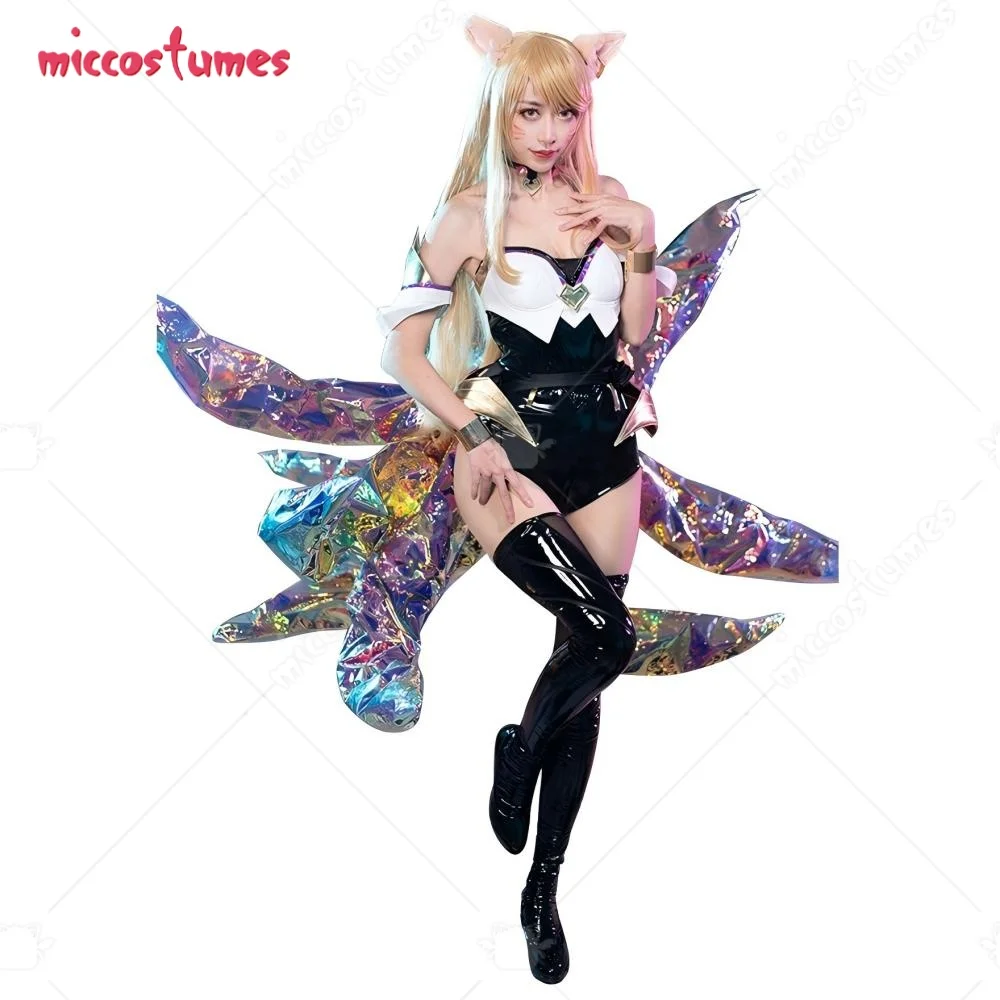 Miccostumes Damen Game Pop Star Cosplay Kostüm Bodysuit mit Fuchsohren Halloween Cosplay Kostüme