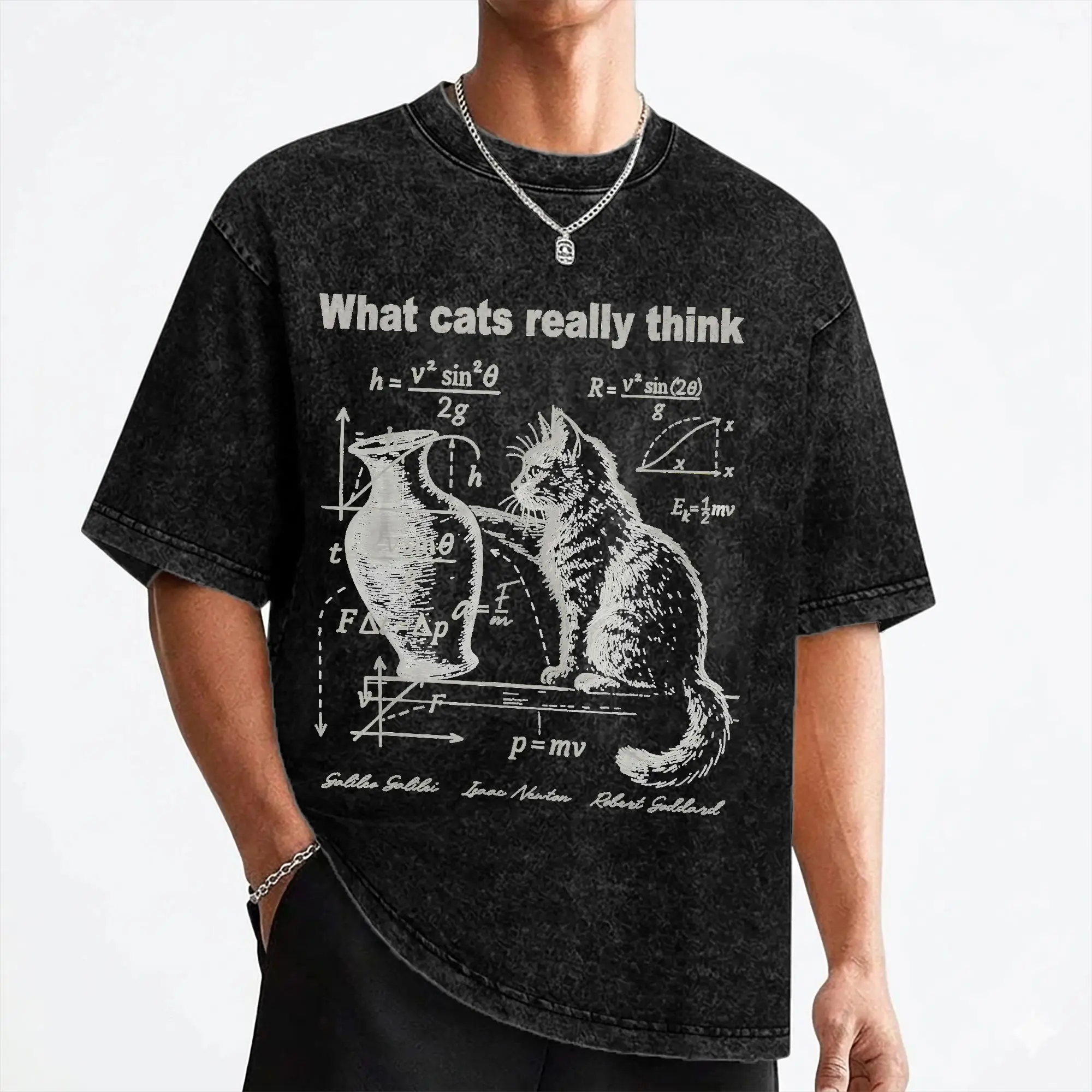Washed T Shirt What Cat Really Think Hip Hop Vintage T-Shirts Oversize  Streetwear 100% Cotton Printed Tops Tees for Men Women