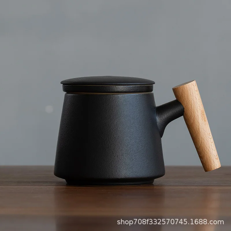 

Father's Day Black Pottery Portable Mug with Lid Filter Office Home Tea Cup Company Gift
